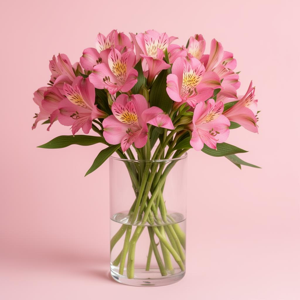 Astromélias Cor de Rosa no Vaso de Vidro