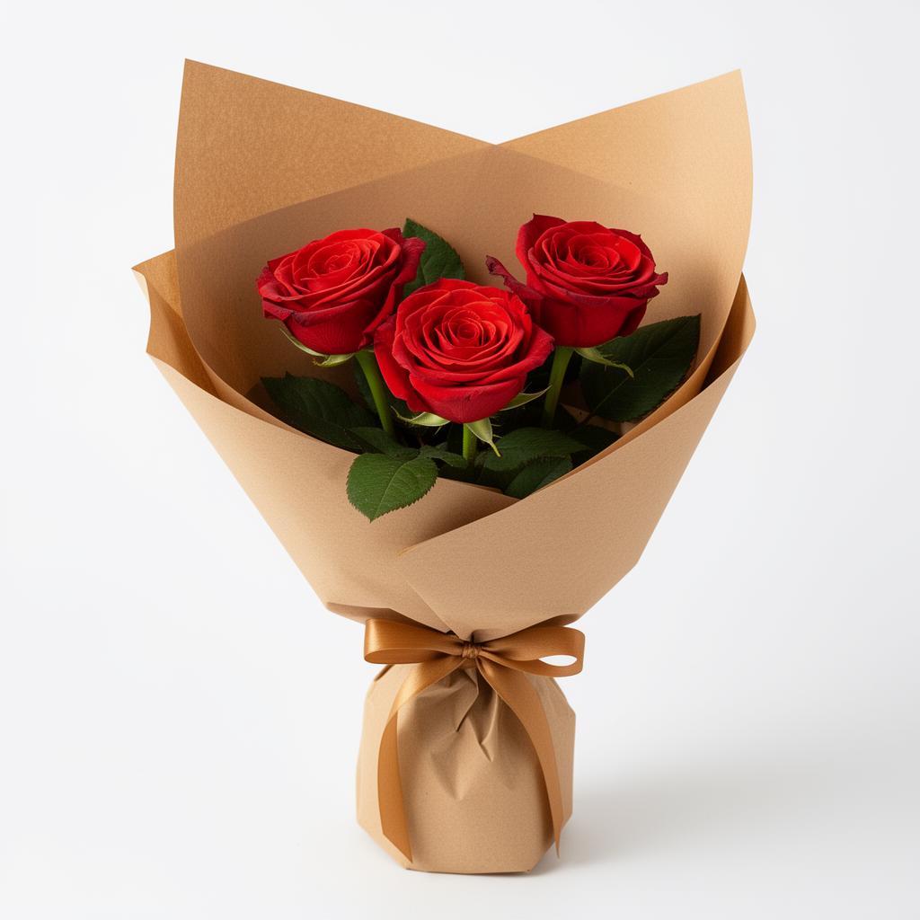 Buquê com 3 Rosas Colombianas no Kraft